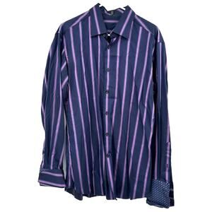 Ben Sherman Soho Size 16 1/2 34-35 Long Sleeve Button Up Shirt Top Striped Blue‎